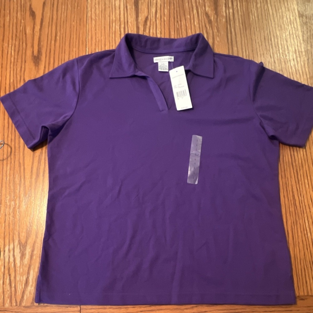 Rebecca Malone Shirt Womans Size L Purple Collared Polo Shirt